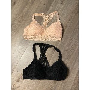 Lace Bralette Set - Black and Peach